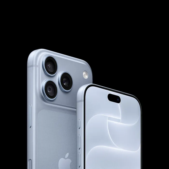 Two iPhone 18 Pro in Glacier, back and front